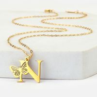201 Stainless Steel 18K Gold Plated Hip-Hop Plating Letter Butterfly Pendant Necklace sku image 14