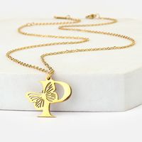 201 Stainless Steel 18K Gold Plated Hip-Hop Plating Letter Butterfly Pendant Necklace sku image 16