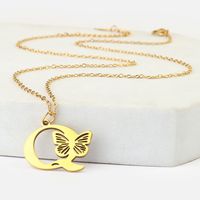 201 Stainless Steel 18K Gold Plated Hip-Hop Plating Letter Butterfly Pendant Necklace sku image 17