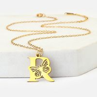 201 Stainless Steel 18K Gold Plated Hip-Hop Plating Letter Butterfly Pendant Necklace sku image 18