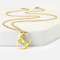 201 Stainless Steel 18K Gold Plated Hip-Hop Plating Letter Butterfly Pendant Necklace sku image 19