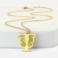 201 Stainless Steel 18K Gold Plated Hip-Hop Plating Letter Butterfly Pendant Necklace sku image 20