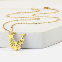 201 Stainless Steel 18K Gold Plated Hip-Hop Plating Letter Butterfly Pendant Necklace sku image 22