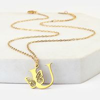 201 Stainless Steel 18K Gold Plated Hip-Hop Plating Letter Butterfly Pendant Necklace sku image 21
