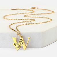 201 Stainless Steel 18K Gold Plated Hip-Hop Plating Letter Butterfly Pendant Necklace sku image 23