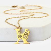 201 Stainless Steel 18K Gold Plated Hip-Hop Plating Letter Butterfly Pendant Necklace sku image 24