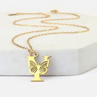 201 Stainless Steel 18K Gold Plated Hip-Hop Plating Letter Butterfly Pendant Necklace sku image 25
