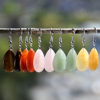 1 Pair Retro Simple Style Water Droplets Plating Natural Stone Silver Plated Drop Earrings main image 2