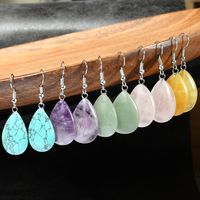 1 Pair Retro Simple Style Water Droplets Plating Natural Stone Silver Plated Drop Earrings main image 1