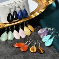 1 Pair Retro Simple Style Water Droplets Plating Natural Stone Silver Plated Drop Earrings main image 3