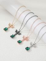 Cute Classic Style Tortoise Animal Butterfly Copper Alloy Three-dimensional Inlay Rhinestones Women's Pendant Necklace main image 3
