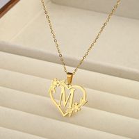 201 Stainless Steel 18K Gold Plated Simple Style Classic Style Plating Letter Heart Shape Pendant Necklace sku image 13
