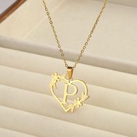 201 Stainless Steel 18K Gold Plated Simple Style Classic Style Plating Letter Heart Shape Pendant Necklace sku image 16