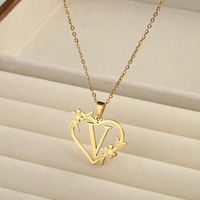 201 Stainless Steel 18K Gold Plated Simple Style Classic Style Plating Letter Heart Shape Pendant Necklace sku image 22