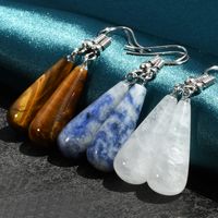 1 Pair Retro Water Droplets Plating Alloy Natural Stone Silver Plated Drop Earrings main image 4