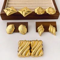 1 Pair Retro Simple Style Geometric Plating Copper 18K Gold Plated Ear Studs main image 6