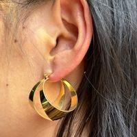 1 Pair Cool Style Solid Color Cutting 304 Stainless Steel 18K Gold Plated Hoop Earrings main image 3