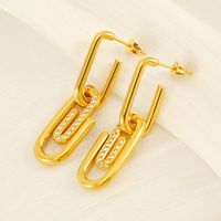 1 Pair Simple Style Solid Color Classic Style Paper Clip Plating 304 Stainless Steel 18K Gold Plated Drop Earrings main image 2