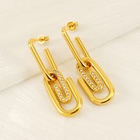 1 Pair Simple Style Solid Color Classic Style Paper Clip Plating 304 Stainless Steel 18K Gold Plated Drop Earrings main image 3
