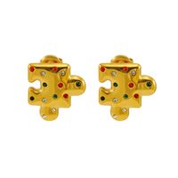 1 Pair Simple Style Classic Style Jigsaw Plating 304 Stainless Steel Rhinestones 18K Gold Plated Ear Studs main image 6