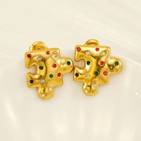 1 Pair Simple Style Classic Style Jigsaw Plating 304 Stainless Steel Rhinestones 18K Gold Plated Ear Studs main image 3