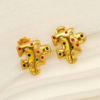 1 Pair Simple Style Classic Style Jigsaw Plating 304 Stainless Steel Rhinestones 18K Gold Plated Ear Studs main image 5