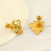 1 Pair Simple Style Classic Style Jigsaw Plating 304 Stainless Steel Rhinestones 18K Gold Plated Ear Studs main image 2