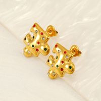 1 Pair Simple Style Classic Style Jigsaw Plating 304 Stainless Steel Rhinestones 18K Gold Plated Ear Studs main image 1