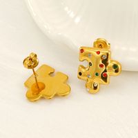 1 Pair Simple Style Classic Style Jigsaw Plating 304 Stainless Steel Rhinestones 18K Gold Plated Ear Studs main image 4