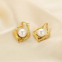 1 Pair Simple Style Geometric Plating 304 Stainless Steel Imitation Pearl 18K Gold Plated Ear Studs main image 4