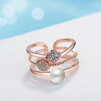 Copper Simple Style Classic Style Commute Inlay Geometric Artificial Pearls Zircon Open Rings main image 4