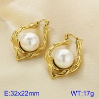 1 Pair Simple Style Geometric Plating 304 Stainless Steel Imitation Pearl 18K Gold Plated Ear Studs sku image 2