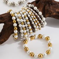 Basic Commute Solid Color 304 Stainless Steel Artificial Pearl 18K Gold Plated Artificial Pearls Bracelets In Bulk main image 1