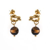 1 Pair Simple Style Classic Style Solid Color Plating Inlay 304 Stainless Steel Artificial Pearls Natural Stone 18K Gold Plated Ear Studs main image 6