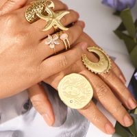 304 Stainless Steel 14K Gold Plated Hip-Hop Streetwear Plating Inlay Moon Flower Natural Stone Zircon Rings main image 1