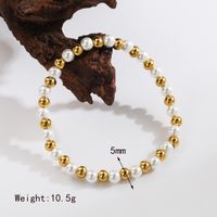 Basic Commute Solid Color 304 Stainless Steel Artificial Pearl 18K Gold Plated Artificial Pearls Bracelets In Bulk sku image 5