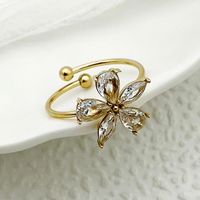 304 Stainless Steel 14K Gold Plated Hip-Hop Streetwear Plating Inlay Moon Flower Natural Stone Zircon Rings main image 4