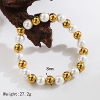 Basic Commute Solid Color 304 Stainless Steel Artificial Pearl 18K Gold Plated Artificial Pearls Bracelets In Bulk sku image 10