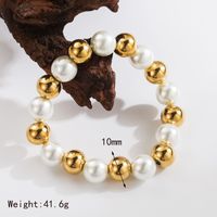 Basic Commute Solid Color 304 Stainless Steel Artificial Pearl 18K Gold Plated Artificial Pearls Bracelets In Bulk sku image 12