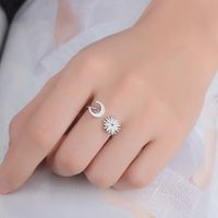 Copper White Gold Plated Simple Style Classic Style Commute Inlay Star Moon Zircon Open Rings main image 1