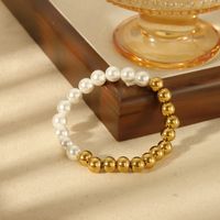 IG Style Basic Commute Solid Color 304 Stainless Steel Artificial Pearl 18K Gold Plated Artificial Pearls Bracelets In Bulk main image 6