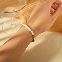 IG Style Basic Commute Solid Color 304 Stainless Steel Artificial Pearl 18K Gold Plated Artificial Pearls Bracelets In Bulk main image 7