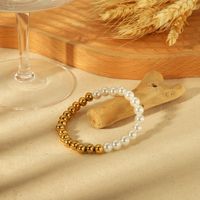 IG Style Basic Commute Solid Color 304 Stainless Steel Artificial Pearl 18K Gold Plated Artificial Pearls Bracelets In Bulk main image 4