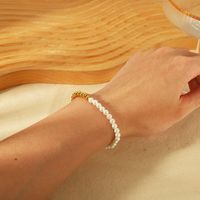 IG Style Basic Commute Solid Color 304 Stainless Steel Artificial Pearl 18K Gold Plated Artificial Pearls Bracelets In Bulk main image 3