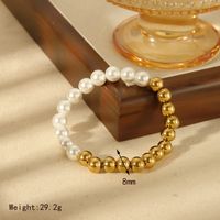IG Style Basic Commute Solid Color 304 Stainless Steel Artificial Pearl 18K Gold Plated Artificial Pearls Bracelets In Bulk sku image 10