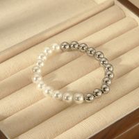 IG Style Basic Commute Solid Color 304 Stainless Steel Artificial Pearl 18K Gold Plated Artificial Pearls Bracelets In Bulk sku image 9