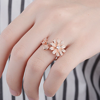 Copper Basic Modern Style Classic Style Plating Inlay Leaf Flower Zircon Open Rings main image 1