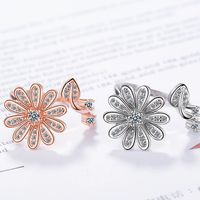 Copper Basic Modern Style Classic Style Plating Inlay Leaf Flower Zircon Open Rings main image 4