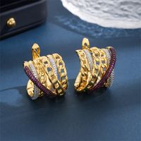 1 Paar Elegant Glam Luxuriös Farbblock Überzug Inlay Kupfer Zirkon 18 Karat Vergoldet Ohrringe main image 3