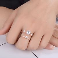 Copper Lady Simple Style Commute Inlay Geometric Imitation Pearl Zircon Open Rings main image 3